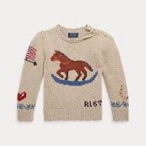 Polo by Ralph Lauren Beige Knit Sweater with Brown Horse and Blue Rocking Base